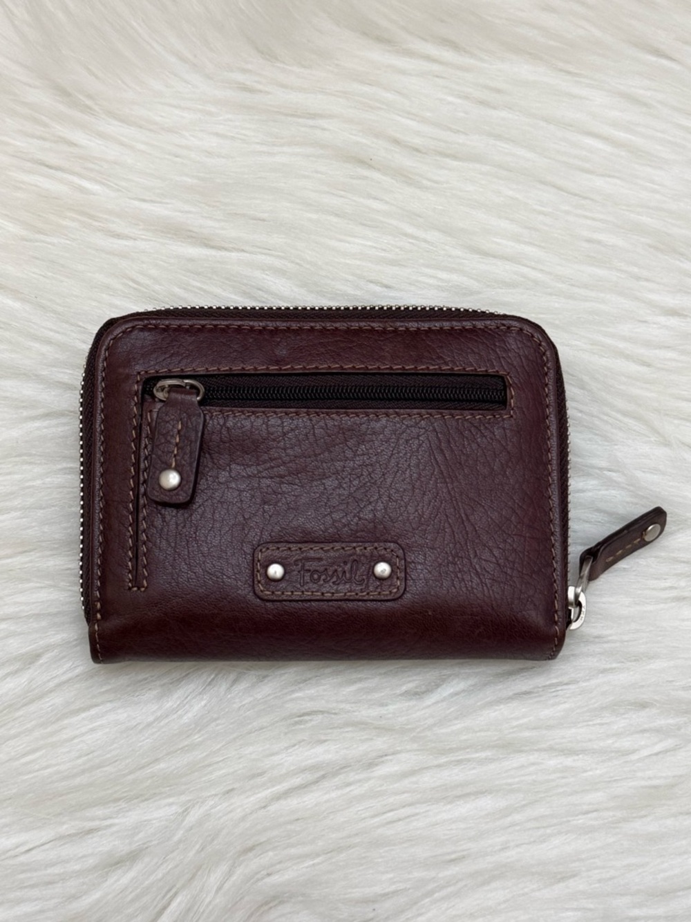 FOSSIL - BROWN TAN SOFT LEATHER COMPACT ZIP AROUND WALLET - Picture 3 of 12